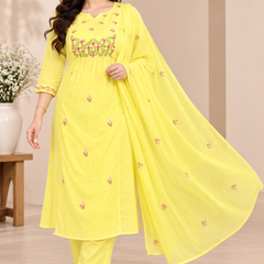 Yellow Mul Cotton Embroidered Suit Set
