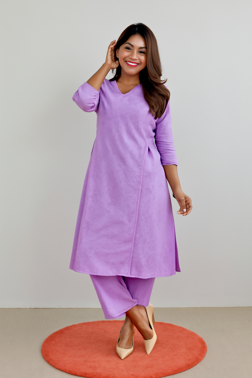 Heavy Chicken Kari Embroidery, Lavender with Matching Cotton Thread; Beautiful Suit 2 PC Set.