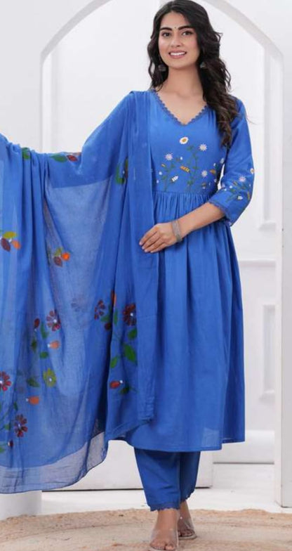 Beautiful Premium Collection Flare Kurta Style, High-Quality Cotton Fabric, 3 Pc Set.