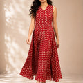 Red Floral Printed Flared Midi Dress