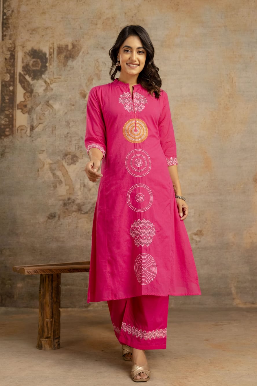 Vibrant Embroidered A-Line Kurta Set in Cotton Silky Fabric with Attached Lining, Superior Fitting & Quality Cotton Fabric. 3 Pc. Set