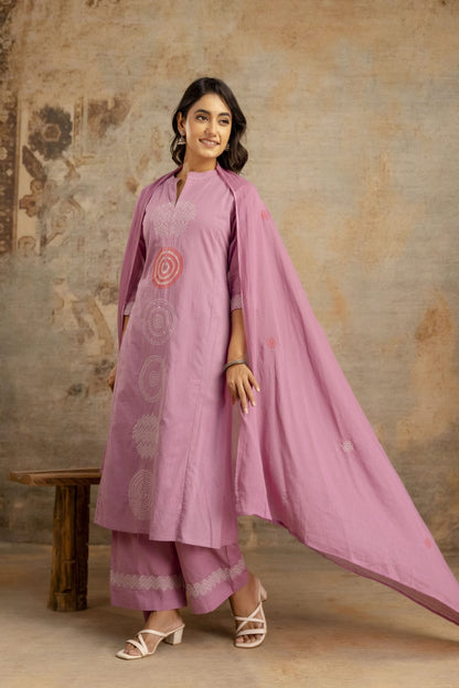 Vibrant Embroidered A-Line Kurta Set in Cotton Silky Fabric with Attached Lining, Superior Fitting & Quality Cotton Fabric. 3 Pc. Set
