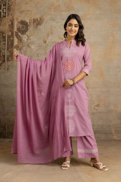 Vibrant Embroidered A-Line Kurta Set in Cotton Silky Fabric with Attached Lining, Superior Fitting & Quality Cotton Fabric. 3 Pc. Set