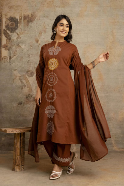 Vibrant Embroidered A-Line Kurta Set in Cotton Silky Fabric with Attached Lining, Superior Fitting & Quality Cotton Fabric. 3 Pc. Set