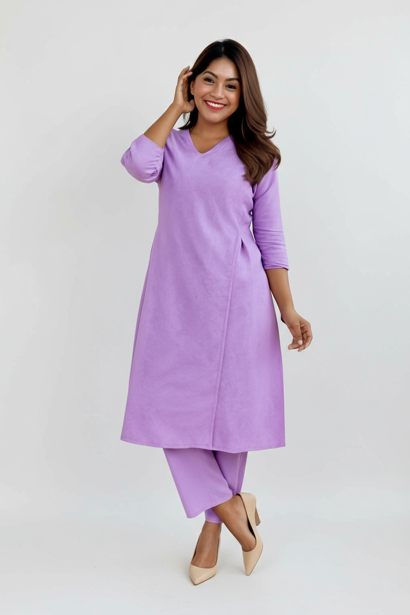 Heavy Chicken Kari Embroidery, Lavender with Matching Cotton Thread; Beautiful Suit 2 PC Set.