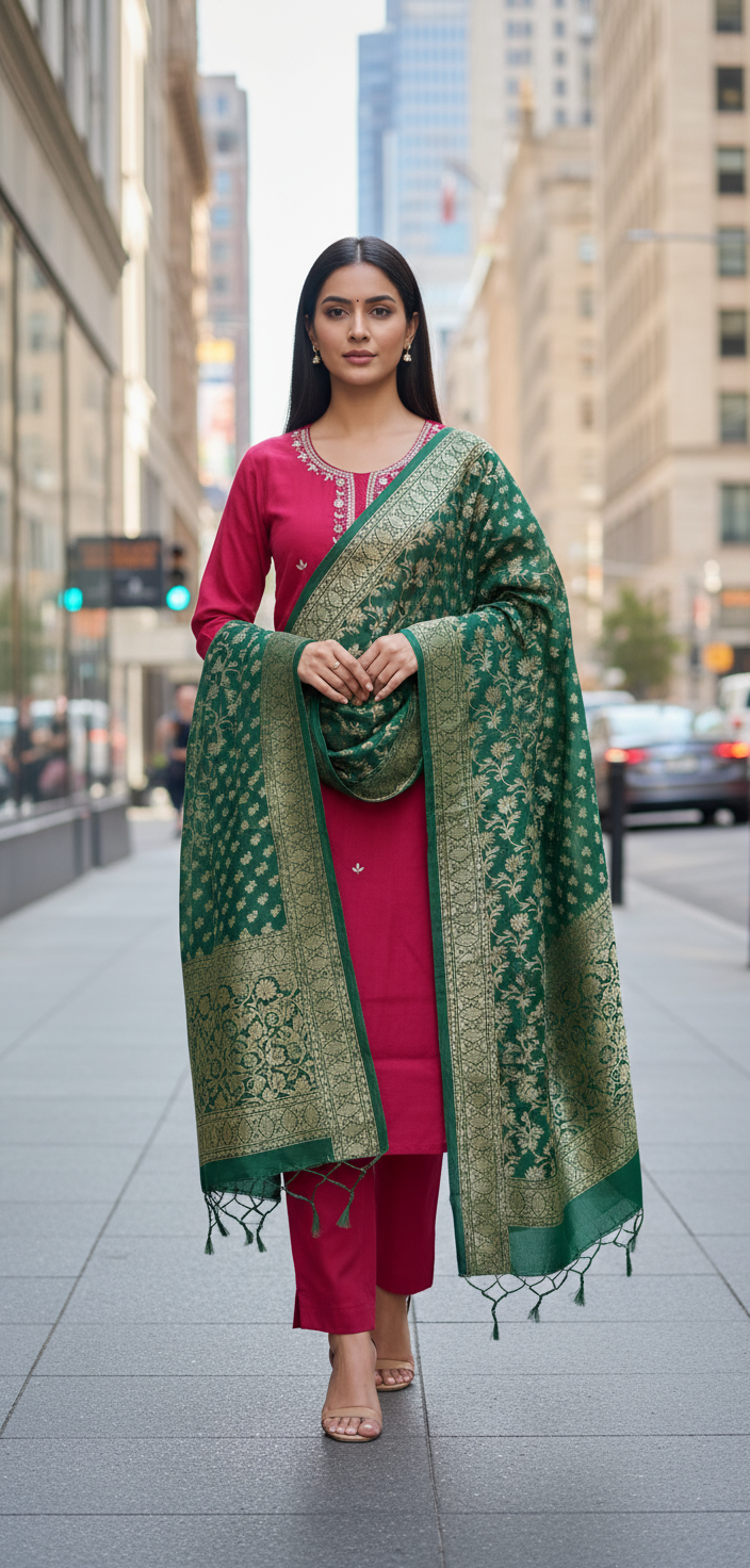 Pure Viscose Silk Fabric Lining Attached Heavy Hand Adda Work all over ,Pant & Heavy Banarasi Dupatta