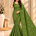 Olive Green Bandhani Printed Georgette Saree