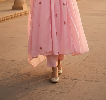 Ruaati Women Cotton Embroidered Pink Kurta Sets with Dupatta Ethnic Wear