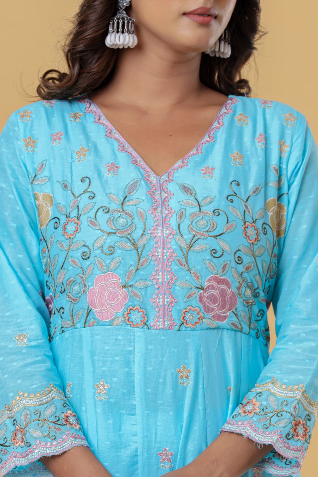 Luxurious & Elegant Mal Mal Cotton Dobi Designer Dress Light Blue with Heavy Manual Embroidery, Superior Quality Fabric, Premium Cotton, Designer 3 Pc. Suits.