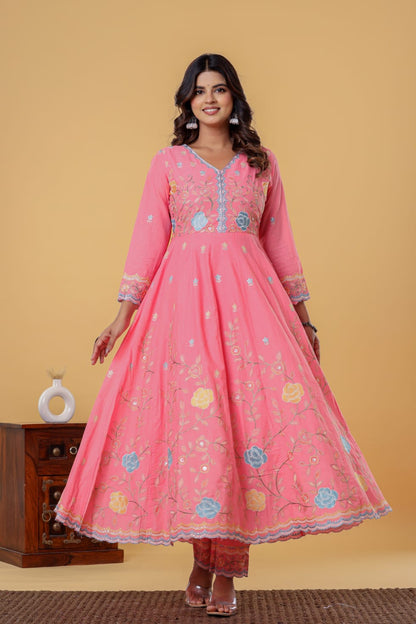 Luxurious & Elegant Mal Mal Cotton Dobi Designer Dress Light Pink with Heavy Manual Embroidery, Superior Quality Fabric, Premium Cotton, Designer 3 Pc. Suits