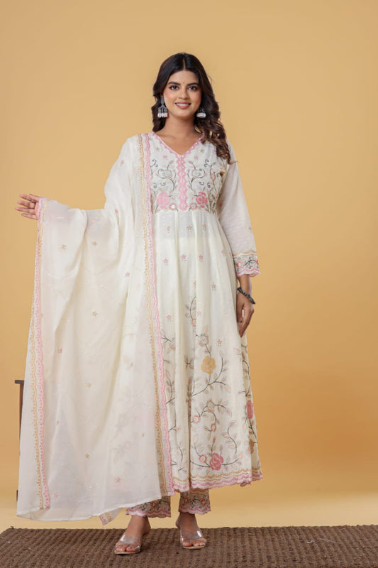 Luxurious & Elegant Mal Cotton Dobi Designer Dress White with Heavy Manual Embroidery, Superior Quality Fabric, Premium Cotton, Designer 3 Pc. Suits.