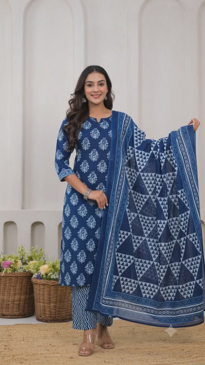 Beautiful Cotton Fabric Flair Suits with Hand Block Print Hand Work.