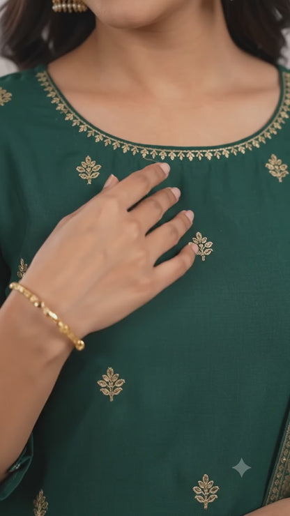 Pure Silk Fabric, Bottle Green Suit Set with Zari Heavy Dupatta.