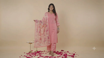 Cotton Mul Suit Set, Digital Floral Print, Intricate Handwork, Full Lining, Lightweight
