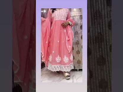 Designer Suit with Full Embroidery work in round Neck, Sleeves (Lace work) and Bottom (Lace work) Pure Cotton Mul Cotton A-Line Set. Kota Doria Dupatta with Beautiful Lace and embroidery, Superior Quality Cotton Fabric. 3 Pc Sets.