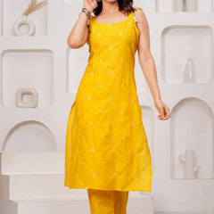 Yellow Embroidered Sleeveless Kurta Set