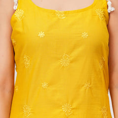 Yellow Embroidered Sleeveless Kurta Set