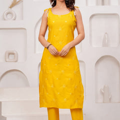 Yellow Embroidered Sleeveless Kurta Set