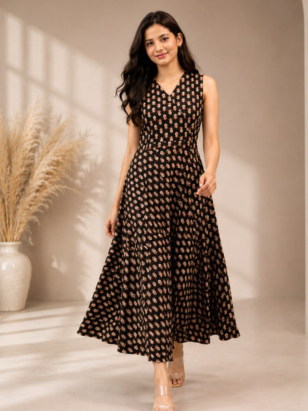 Multicolor Floral Printed Flared Midi Dress