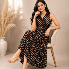 Multicolor Floral Printed Flared Midi Dress