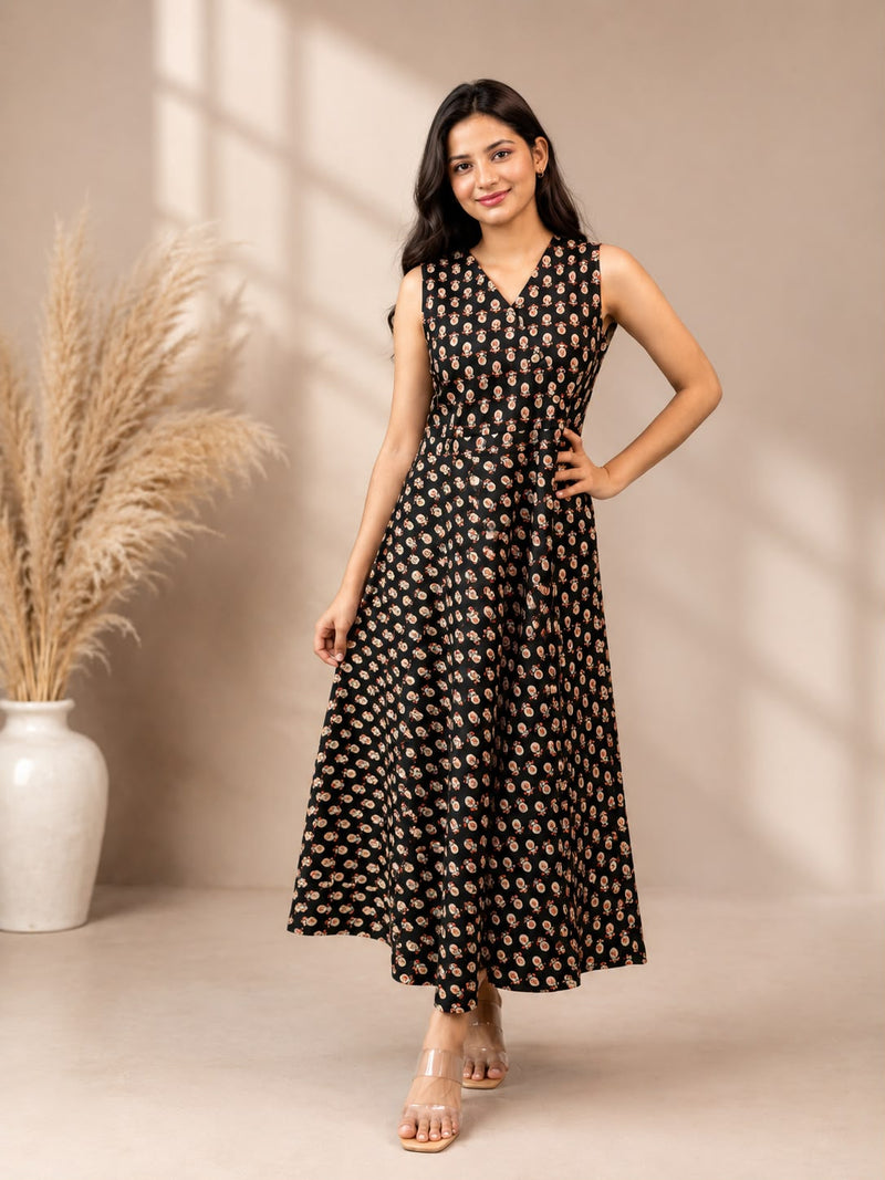 Multicolor Floral Printed Flared Midi Dress
