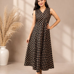 Multicolor Floral Printed Flared Midi Dress