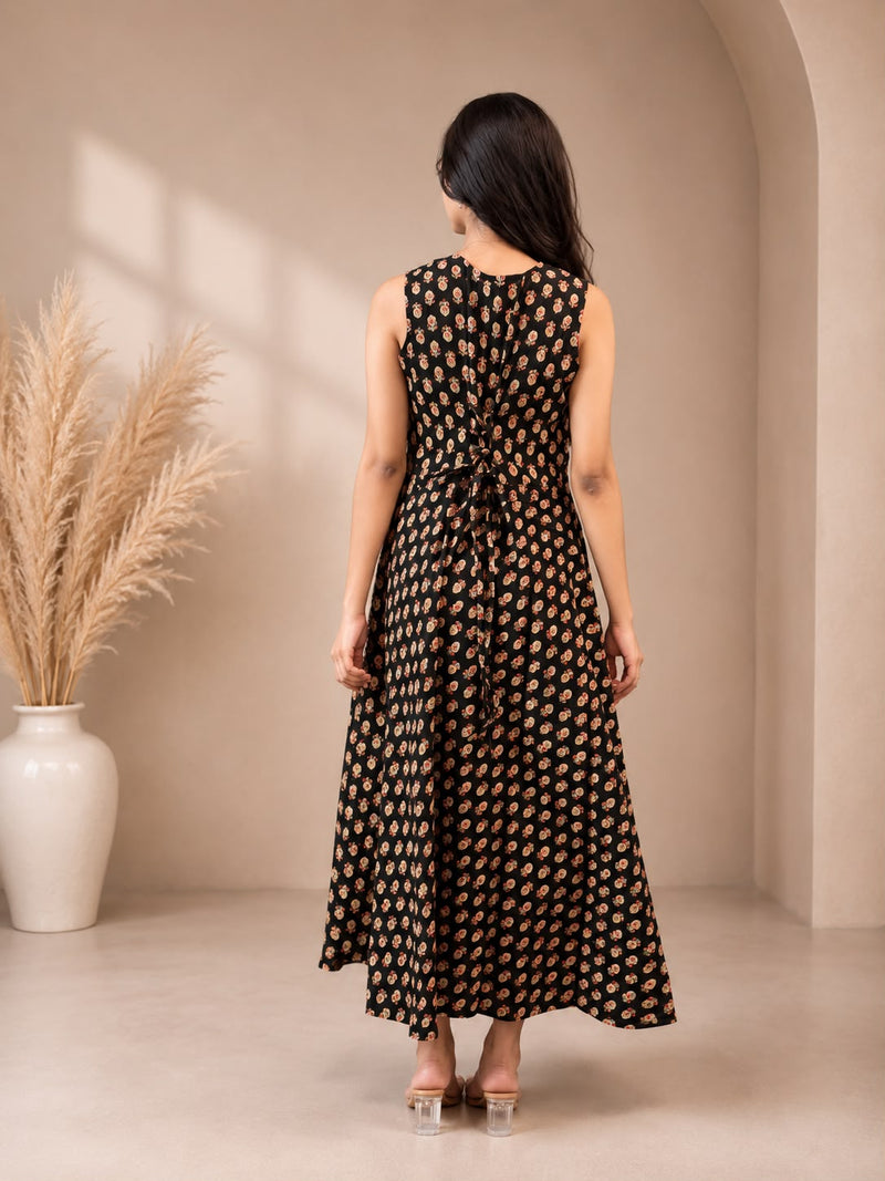 Multicolor Floral Printed Flared Midi Dress