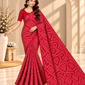 Red Bandhani Printed Georgette Saree