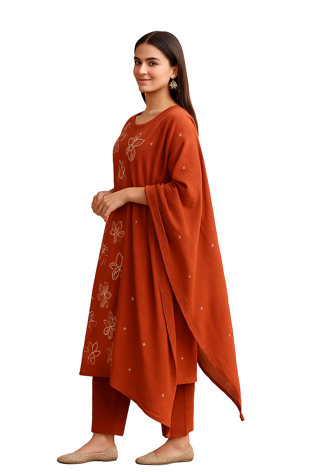 Ruaati Women Cotton Embroidery Kurta Pant Dupatta 3 PC. Suit for Festive Wear