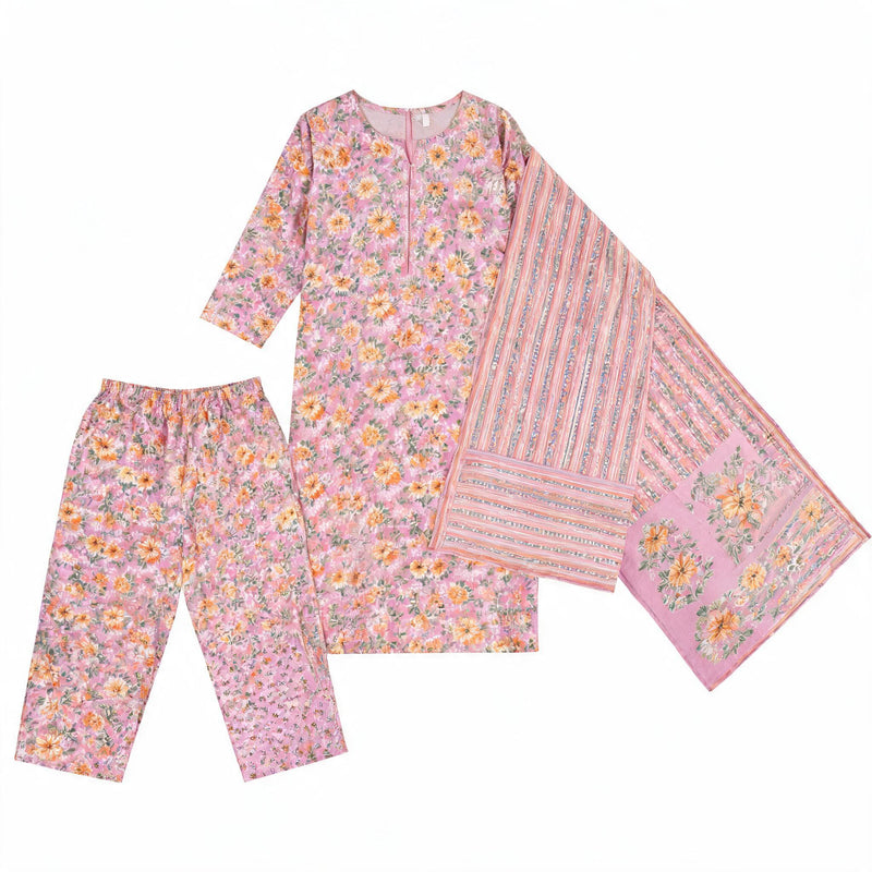 Baby Pink Floral Printed Cotton Suit Set