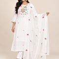 White Mul Cotton Embroidered Suit Set